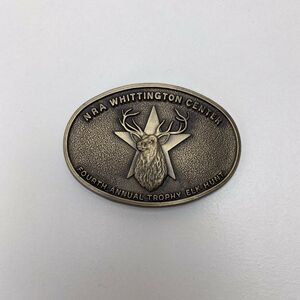 Vintage Belt Buckle RJ Solid Brass NRA Whittington New Mexico Trophy Elk Hunt